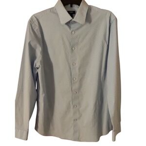 EXPRESS SLIM 1MX Blue Shirt Dot Pattern Long Sleeve Button Down Mens Large EUC